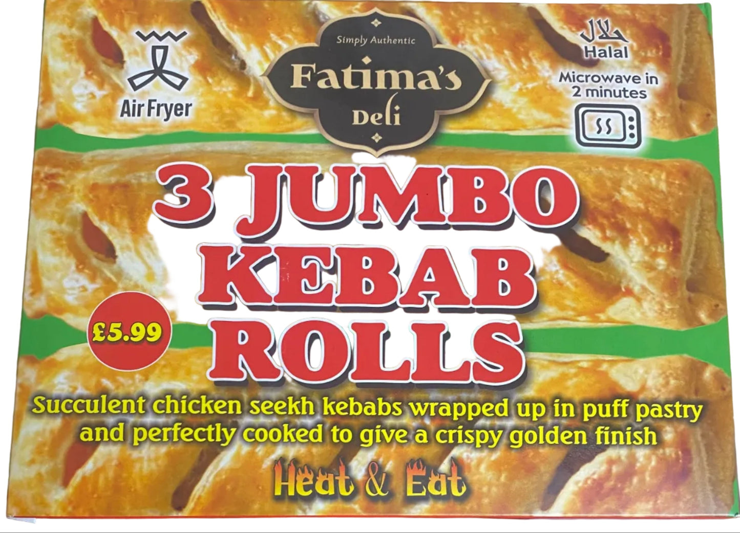 Fatima 3 Jumbo Kebab Rolls (Heat & Eat)