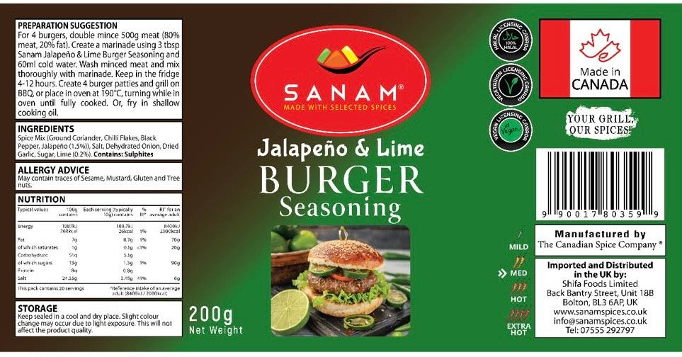 Sanam Jalapeno & Lime Burger Seasoning 200g