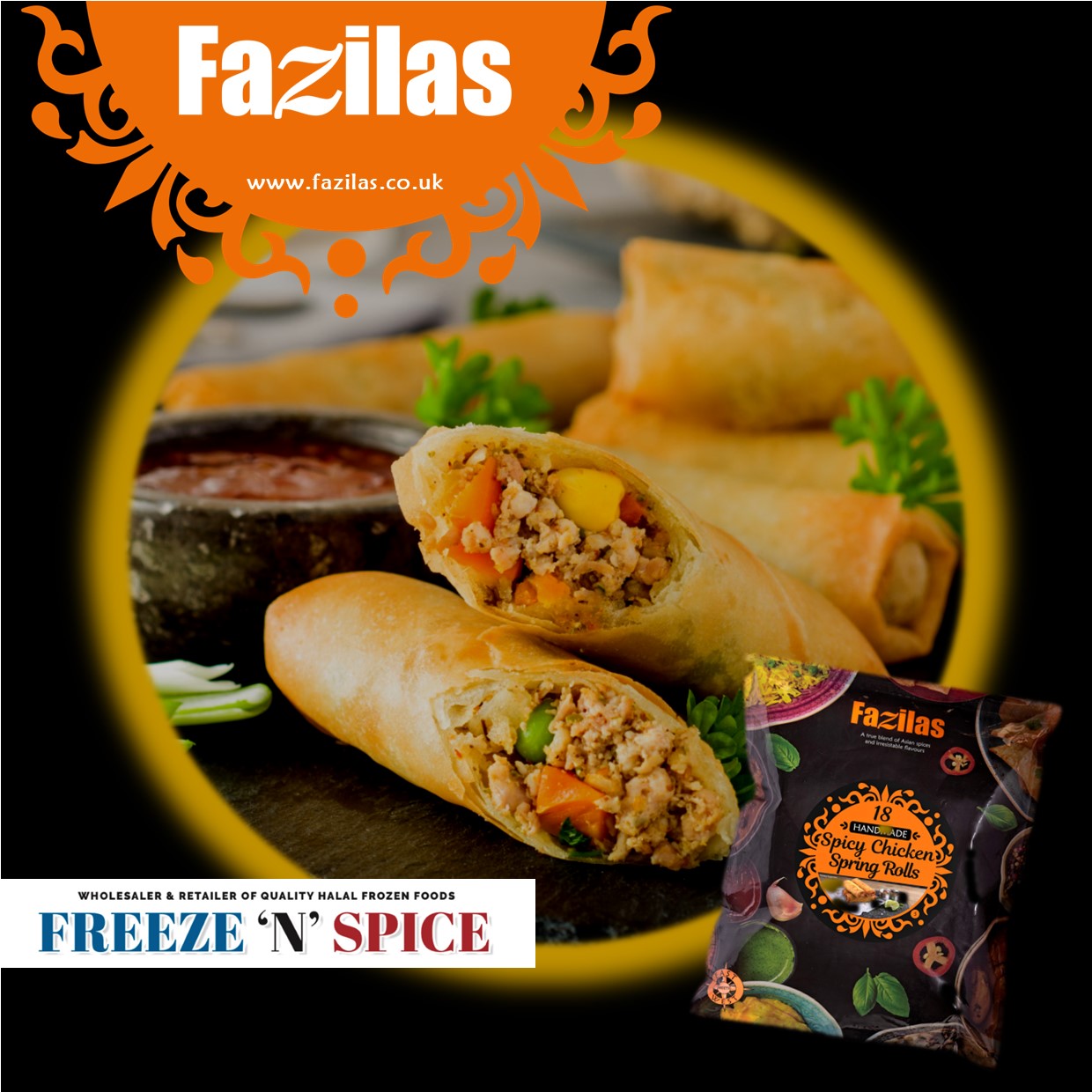 Fazilas Premium Range Springrolls - Chicken 18s