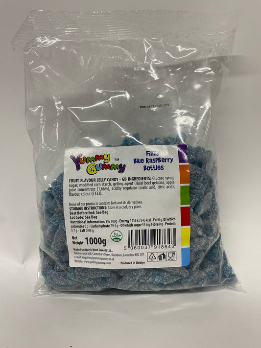Yummy Gummy Fizzy Blue Raspberry Bottles 1000g