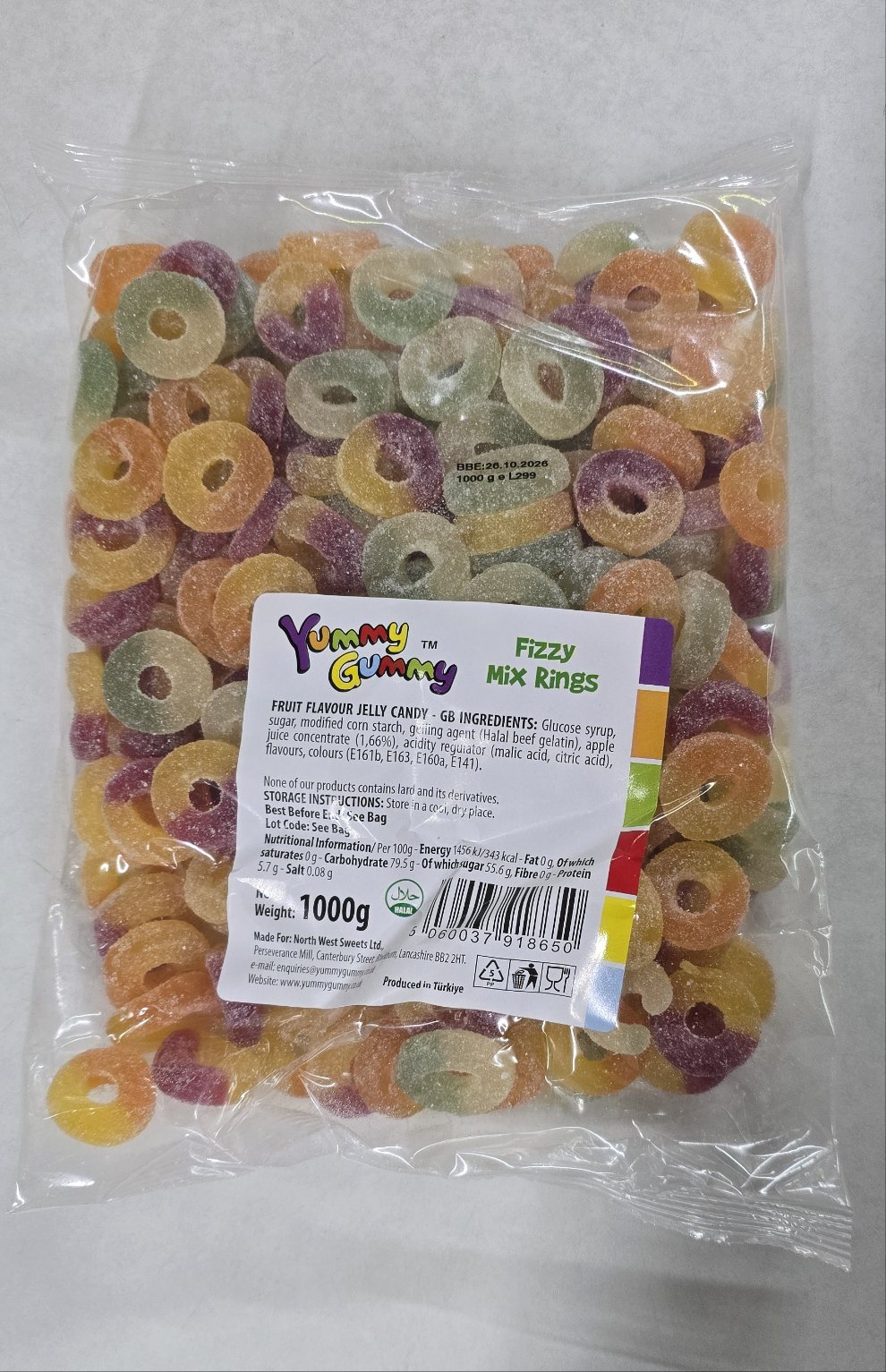 Yummy Gummy Fizzy Mix Rings 1000g