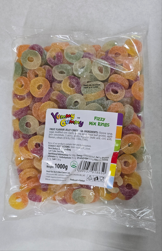 Yummy Gummy Fizzy Mix Rings 1000g