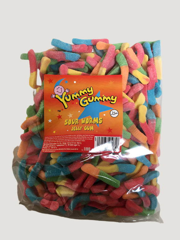 YUMMY GUMMY SOUR WORMS 1000g