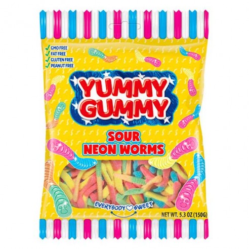 Yummy Gummy Sour Neon Worms 150g