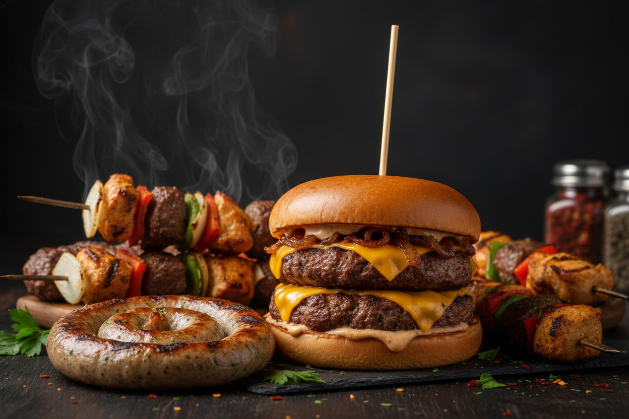 Burgers Sausages Kebabs