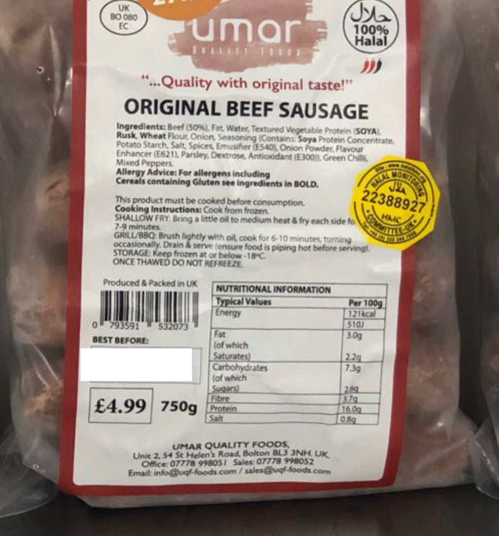 Umar Beef Sausages 650g