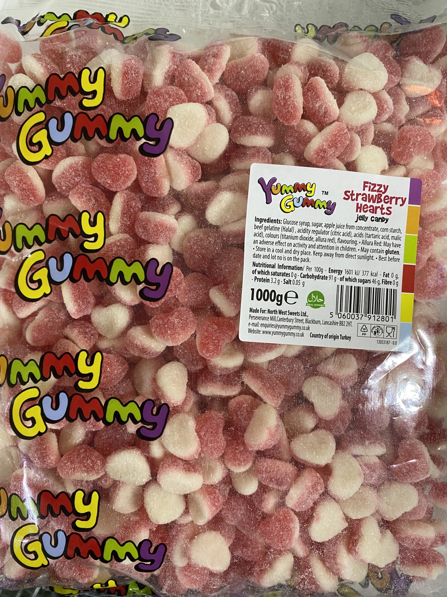Yummy Gummy Fizzy Strawberry Hearts 1000g