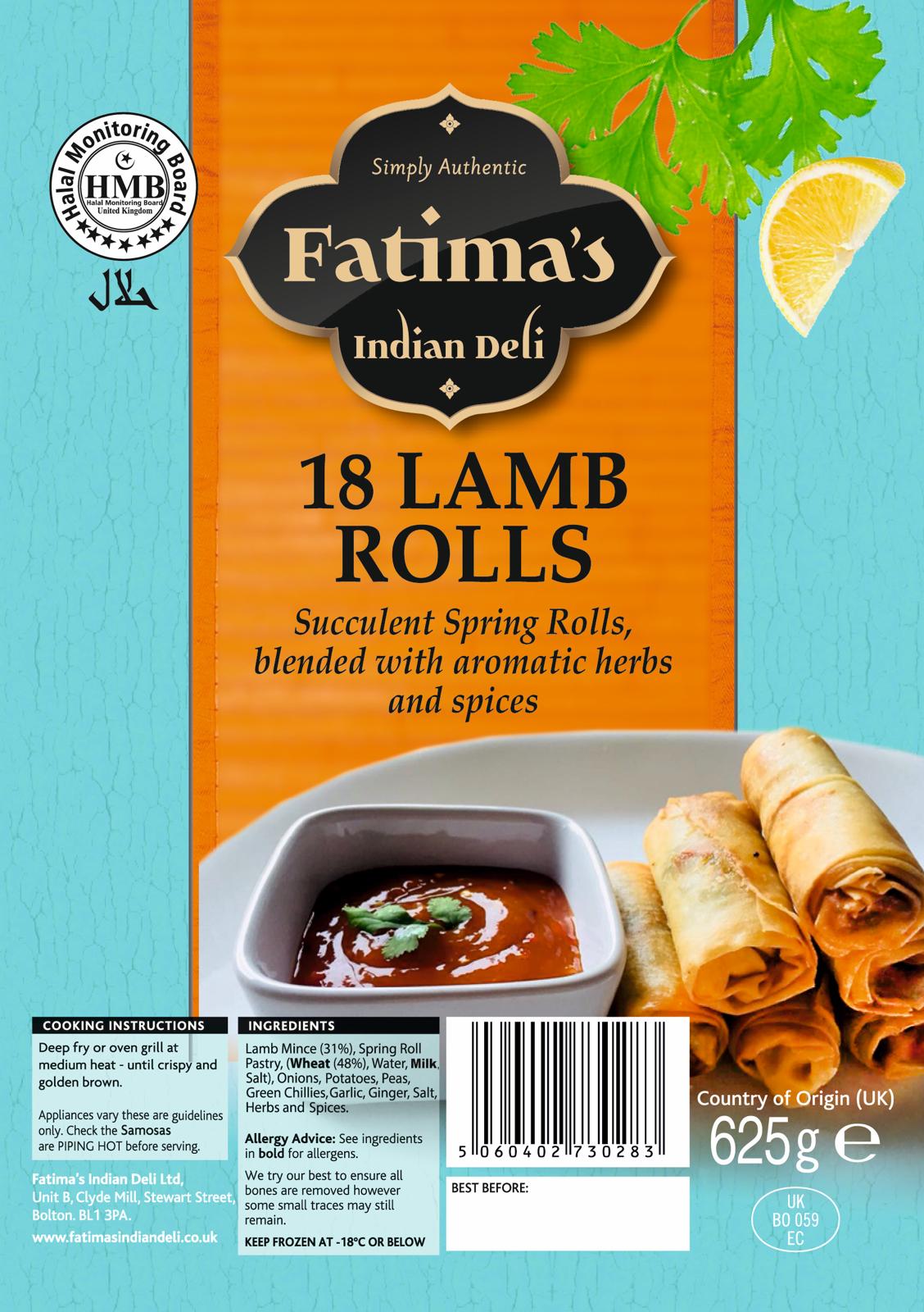 Fatima's Indian Deli Lamb Springroll's 18s