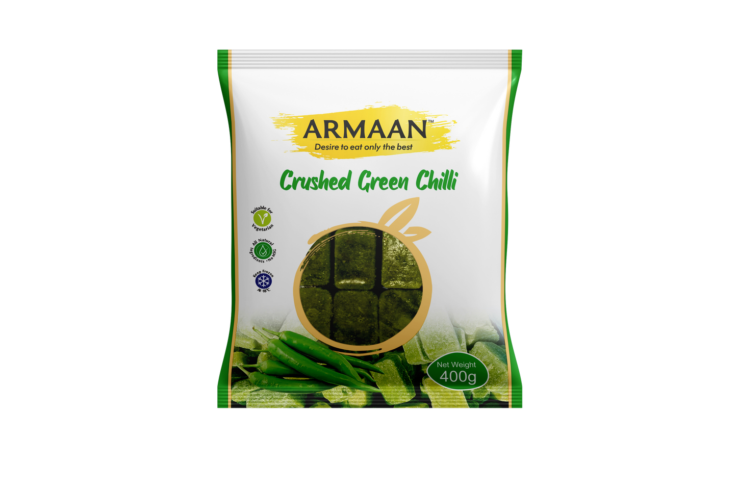 Armaan Crushed Green Chilli Cubes 400g