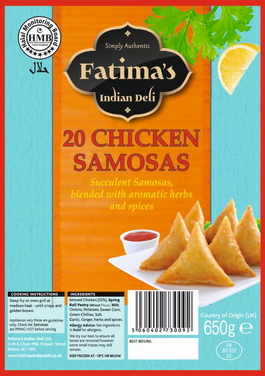 Fatimas Indian Deli Chicken Samosas 18s