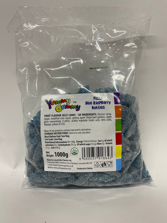 Yummy Gummy Fizzy Blue Raspberry Bottles 1kg