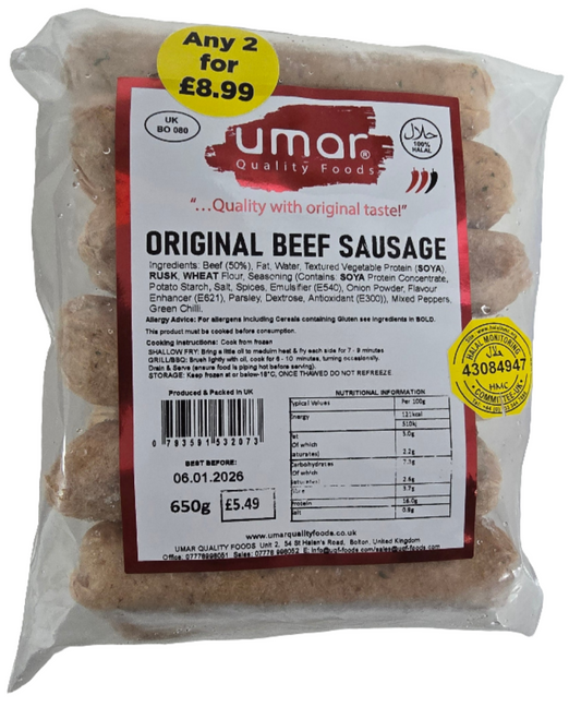 Umar Beef Sausages 650g (HMC)
