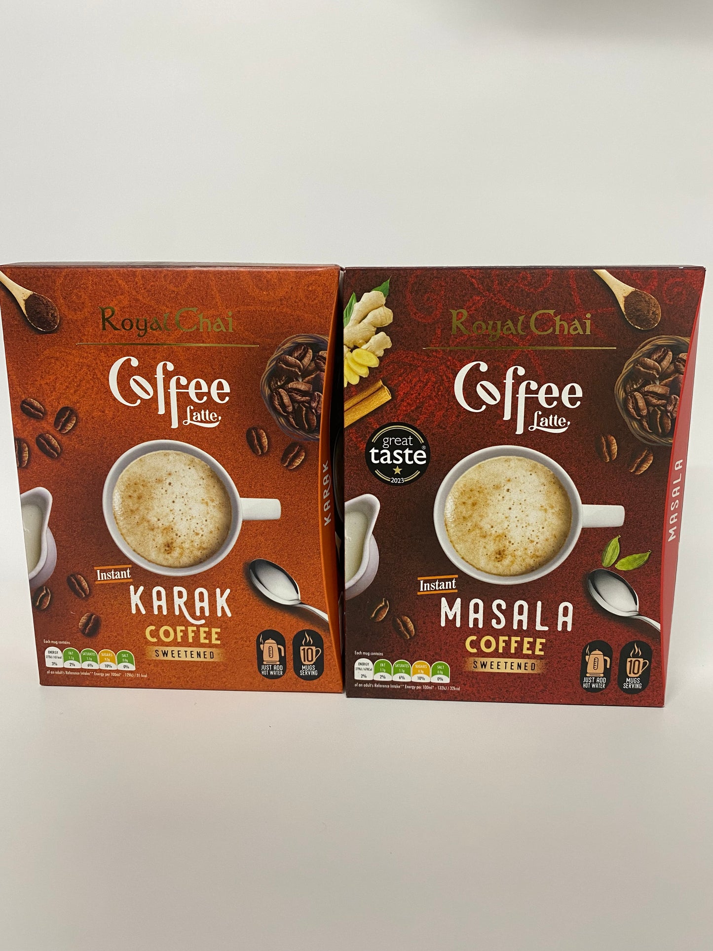 Royal Chai Karak & Masala coffee sachet boxes 2 for £5