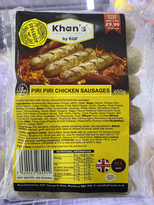 Khans KQF Piri Piri Chicken Sausages