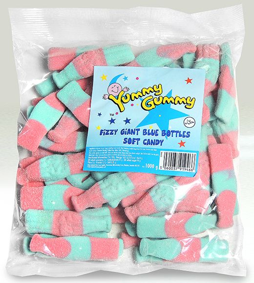 Yummy Gummy Giant Fizzy Blue Bottles 1000g